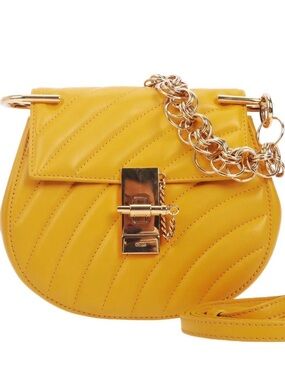 Chloé Quilted Yellow Leather Crossbody with Gold Chain